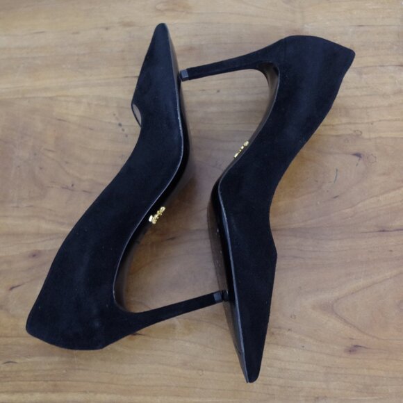 Prada Italian Made Pointed Toe Black Suede Heels Size 39.5 - Picture 8 of 13